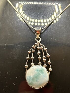 Larimar Pendant Necklace Sterling 925 Southwestern Unique 16” Sterling Chain